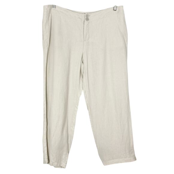 Nwot EILEEN FISHER Pants Women XL Linen Cream Wide-Leg Pockets Zip 2-Buttons